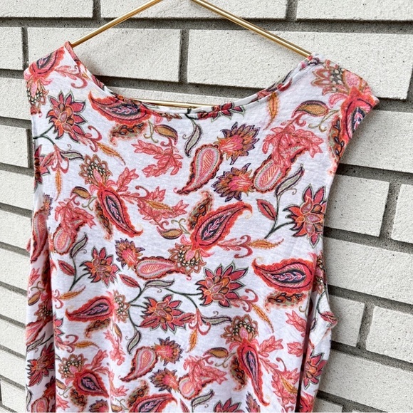 J. Jill Love Linen 100% Linen Floral Paisley White Orange Tank Top Blouse - Picture 6 of 8
